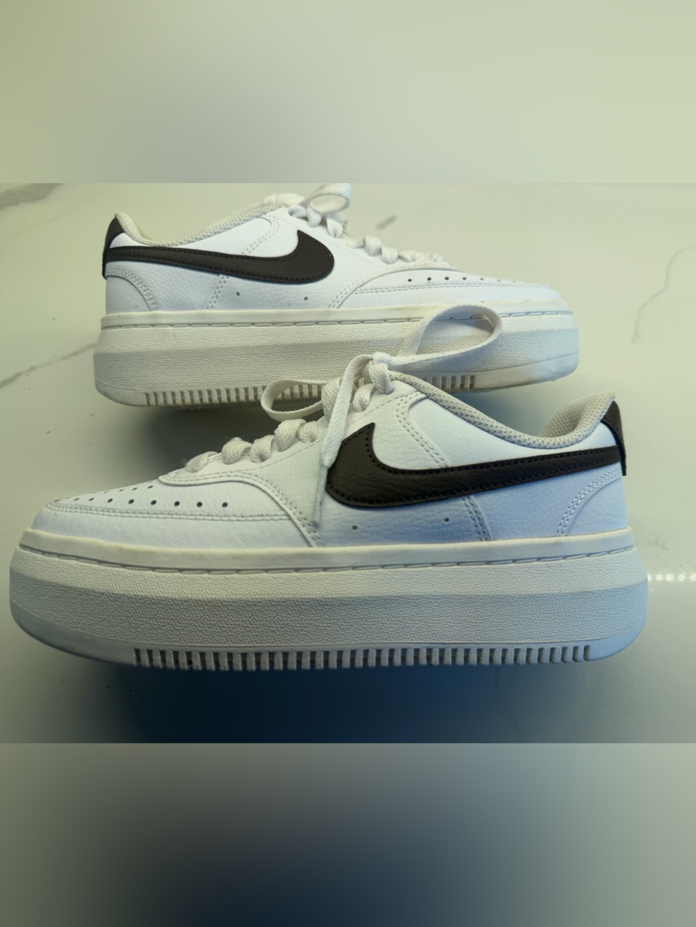 Nike Court Vision Alta sneaker with dark brown Swoosh. Size 6.5. Like brand new